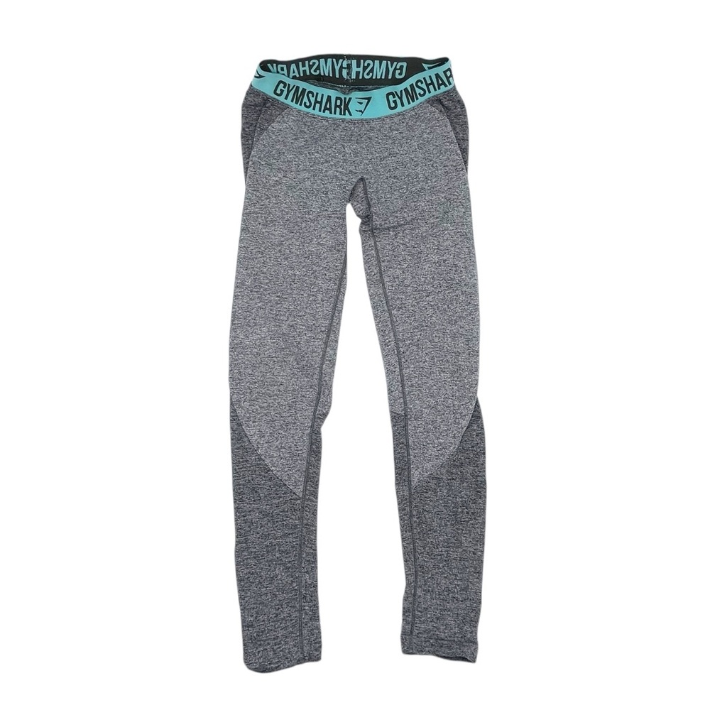 Gymshark Flex Leggings Charcoal Marl Dusky Teal Waistband Logo Size Small